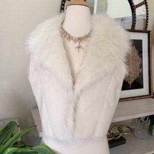 Cache faux suede & fur vest nwt size M cream beige
